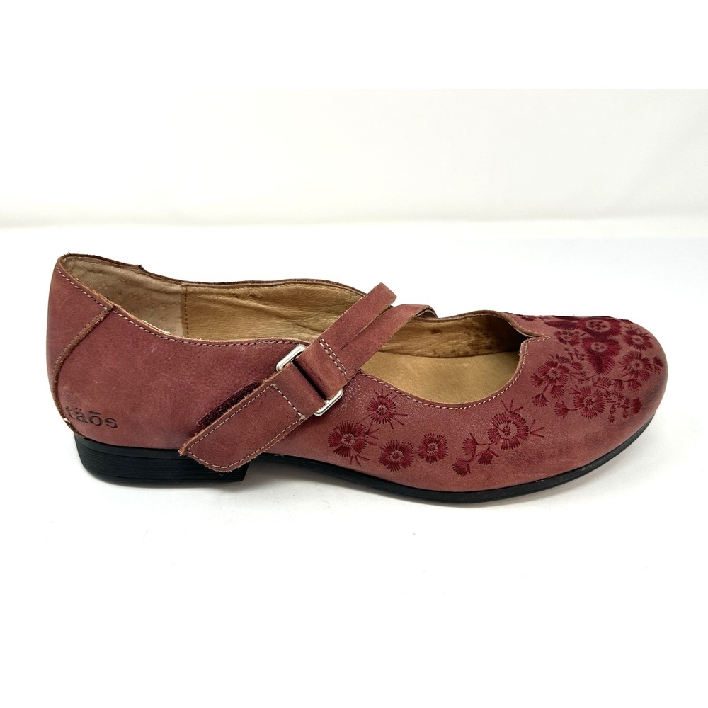 Taos Wish Embroidered Leather Mary Jane Flats Women's 8.5 EU 40 Burgundy Red - Picture 2 of 11